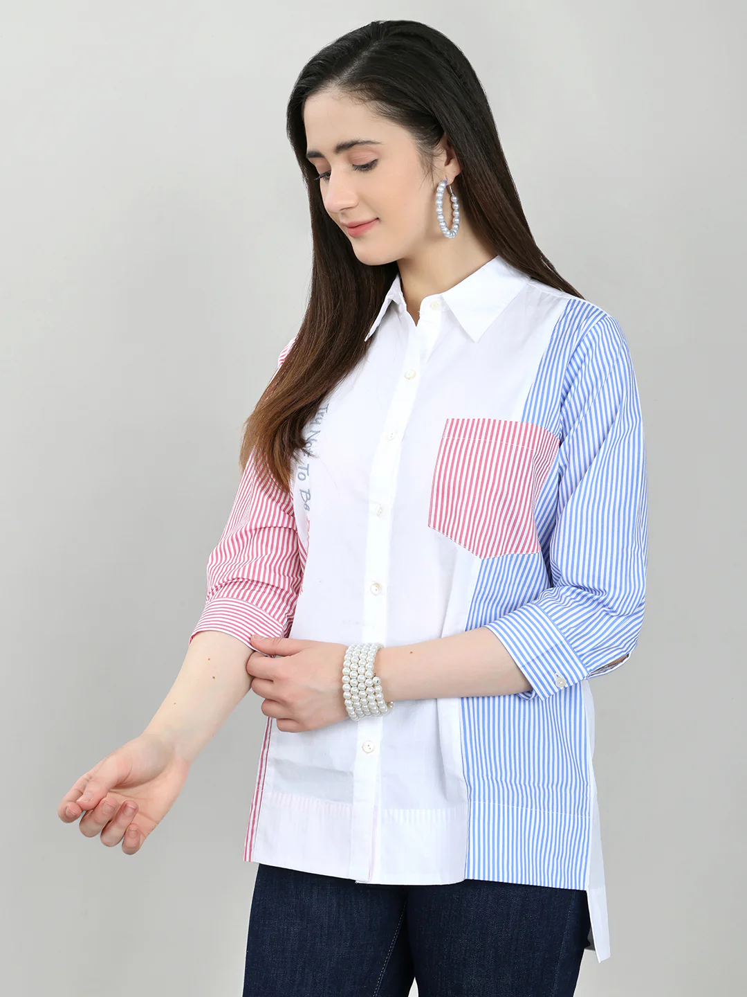 Women White Printed Front Open Full Sleeve Top - Image 2