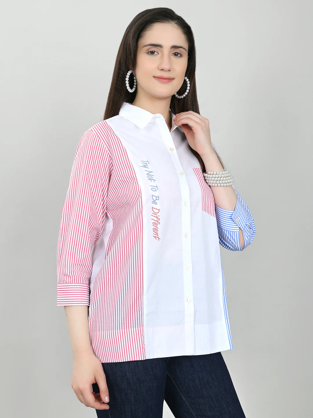 Women White Printed Front Open Full Sleeve Top - Image 3