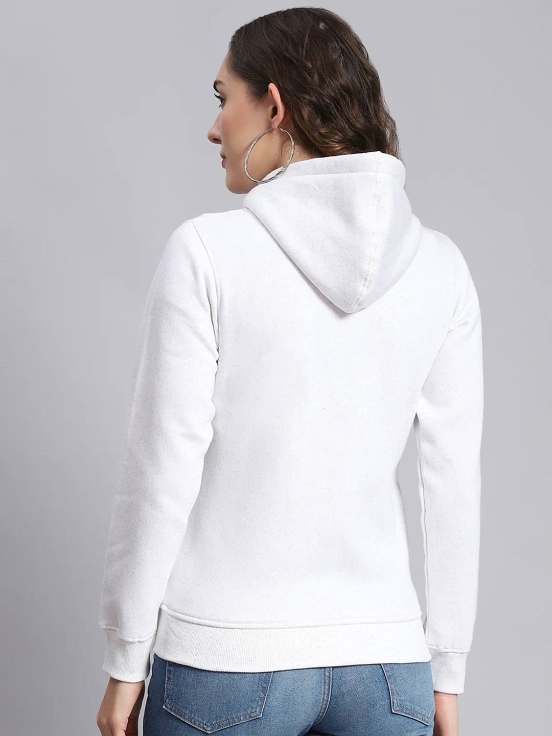 Women White Printed Hooded Full Sleeve Sweatshirts - Image 5
