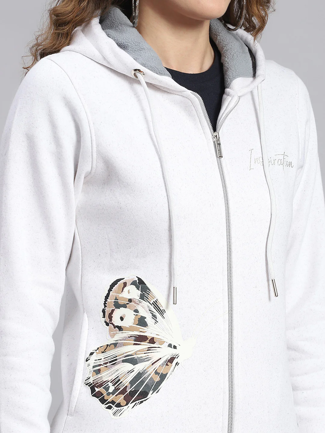 Women White Printed Hooded Full Sleeve Sweatshirts - Image 7