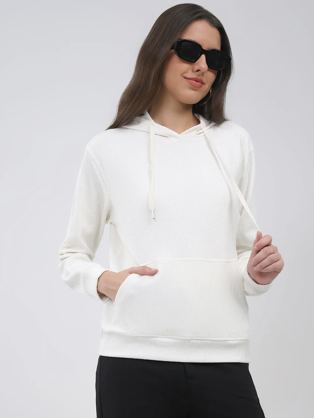 Women White Printed Hooded Full Sleeve Winter Top - Image 6