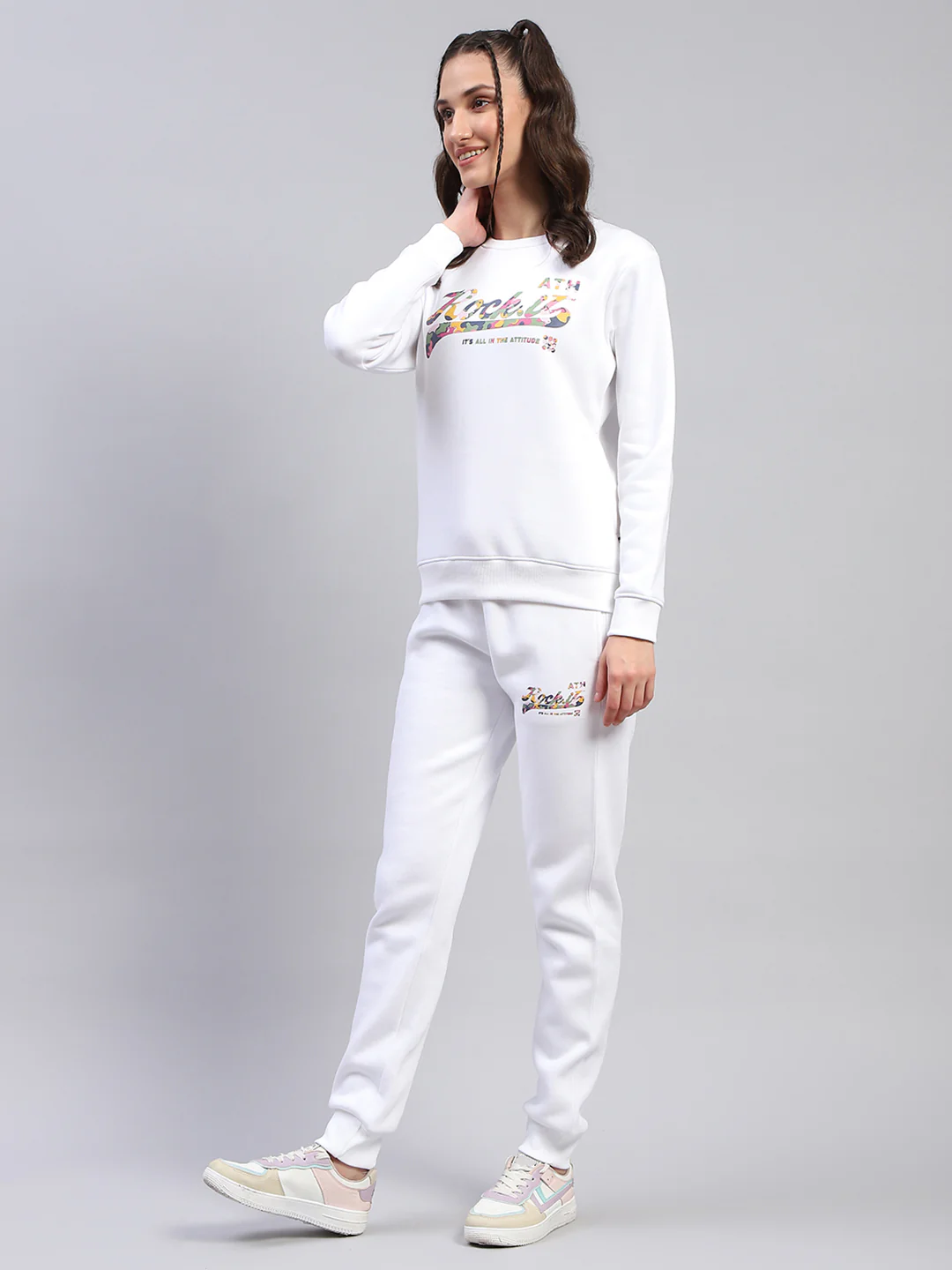 Rock.it Women White Printed Round Neck Full Sleeve Cords Set - Image 3