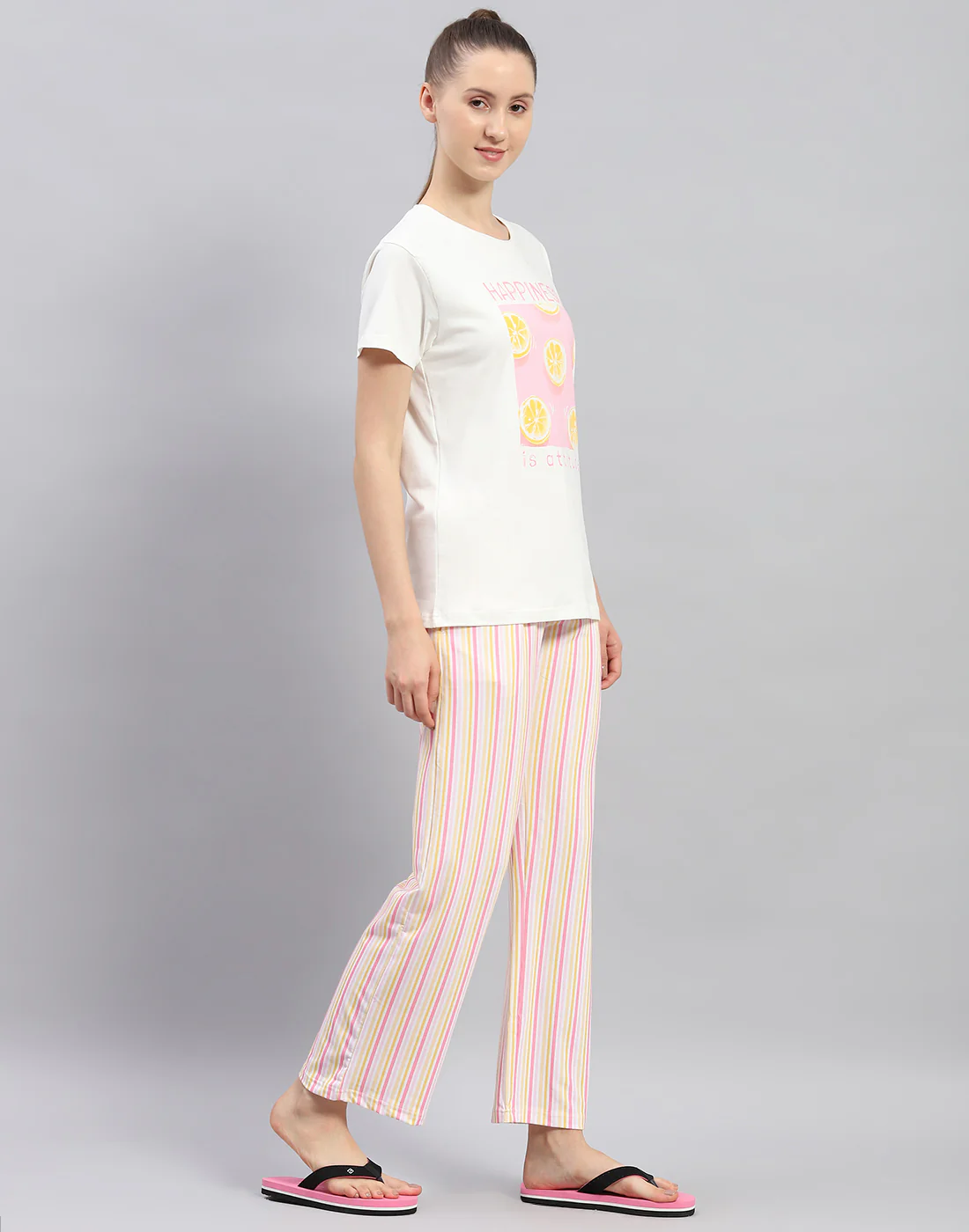 Women White Printed Round Neck Half Sleeve Lower Set - Image 4