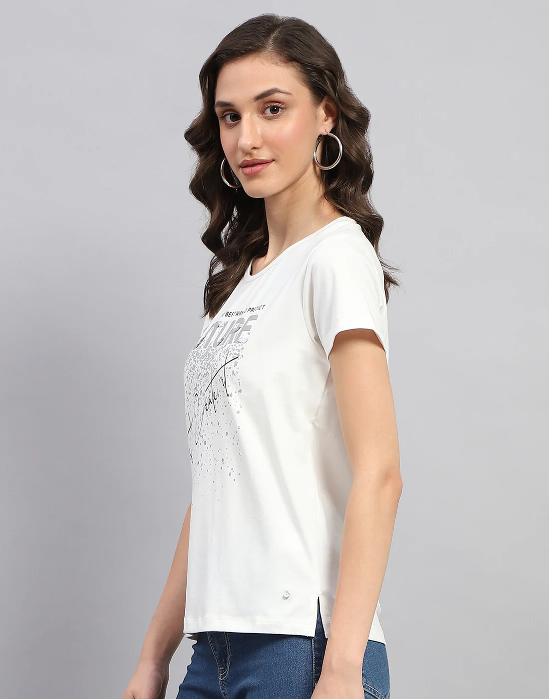 Women White Printed Round Neck Half Sleeve Top - Image 3