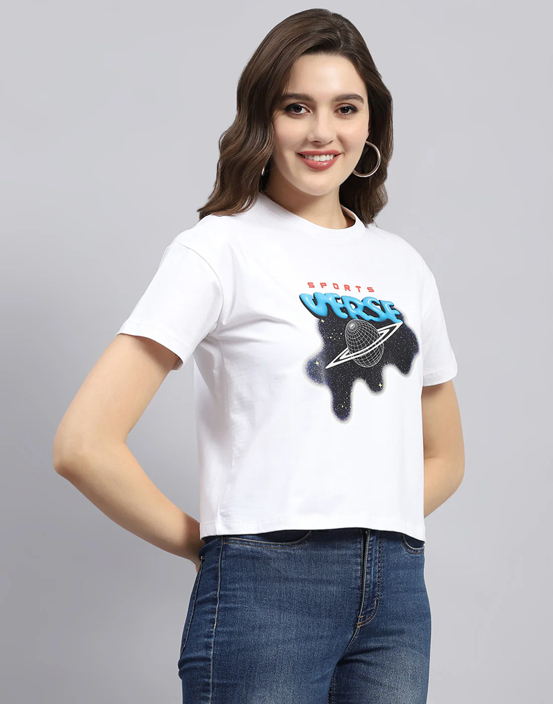 Rock.it Women White Printed Round Neck Half Sleeve Top - Image 5