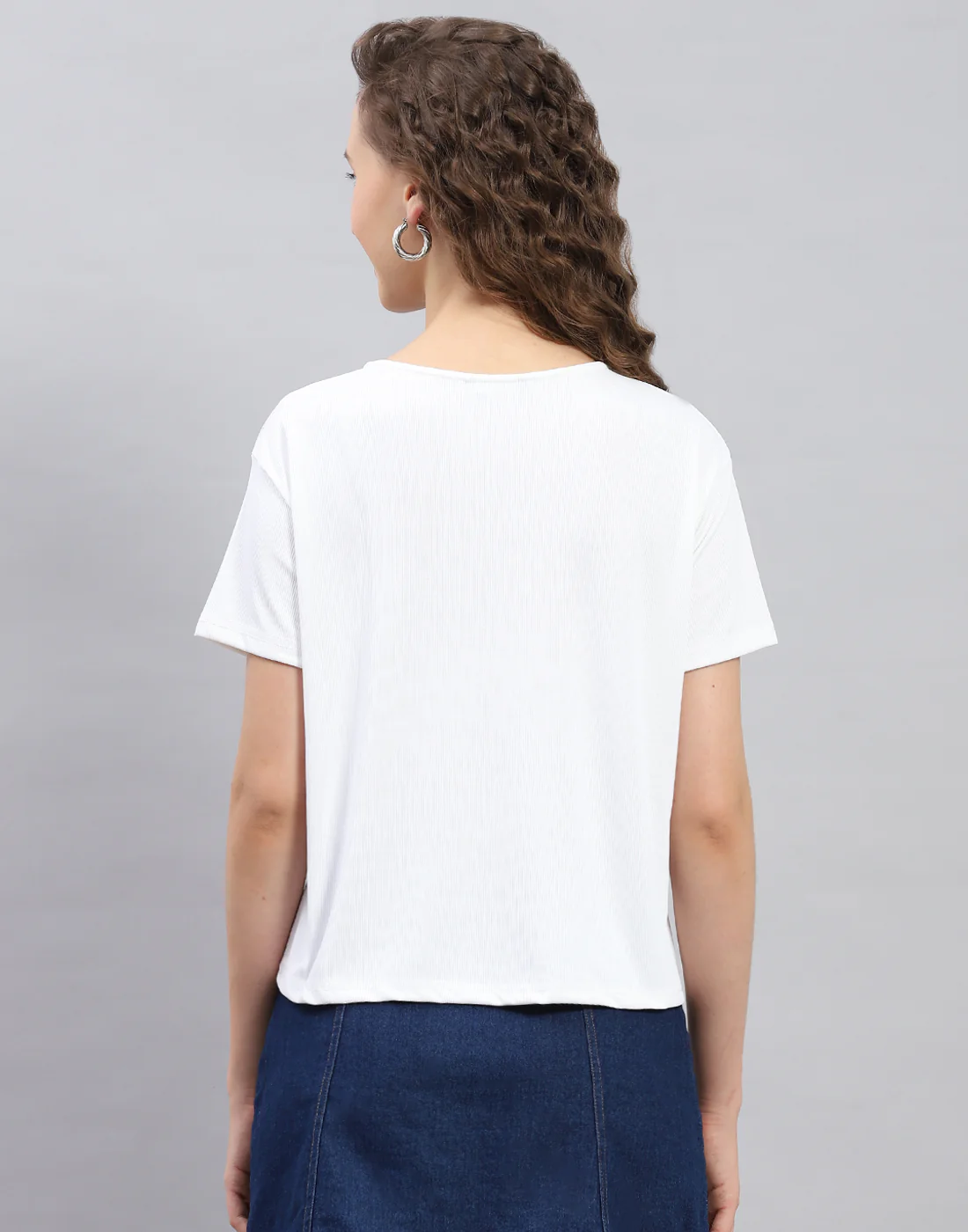 Women White Printed Round Neck Half Sleeve Top - Image 5