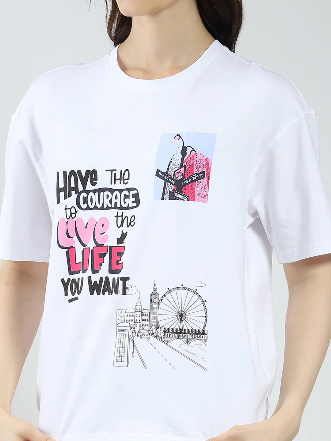 Rock.it Women White Printed Round Neck Half Sleeve Top - Image 7