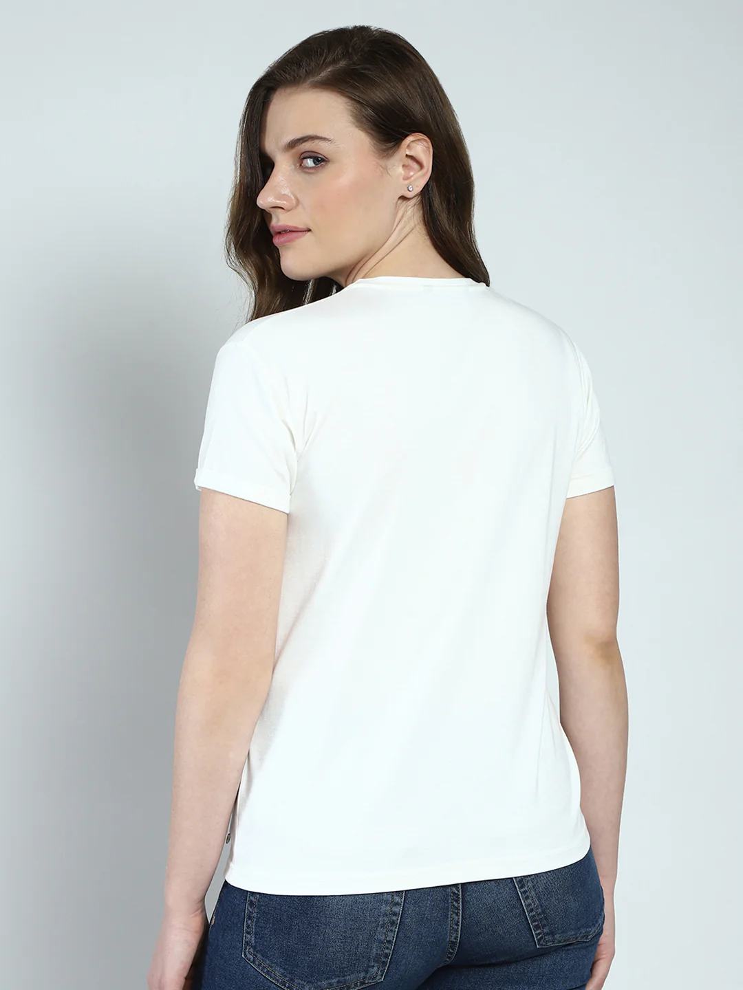Women White Printed Round Neck Half Sleeve Top - Image 5