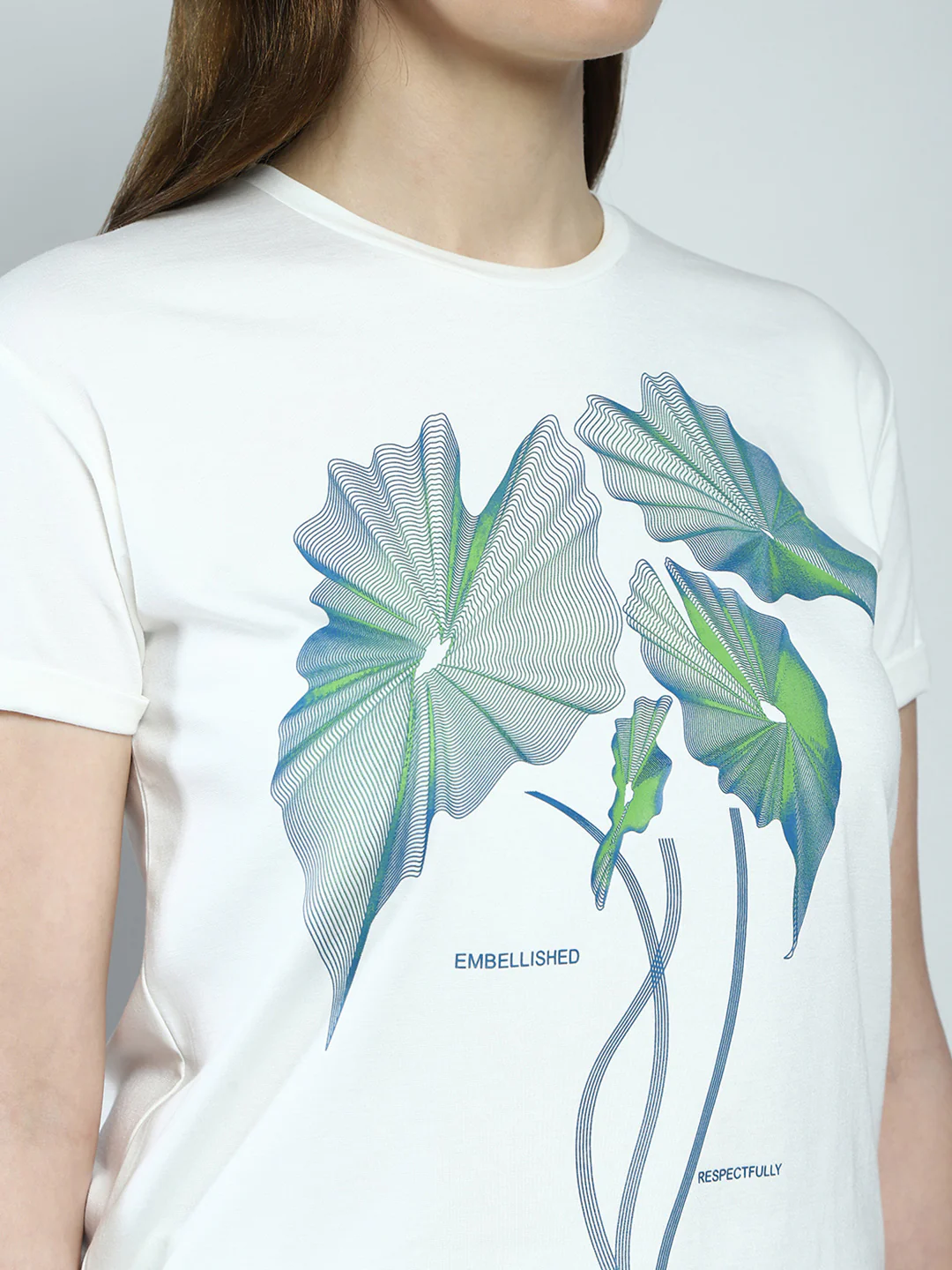Women White Printed Round Neck Half Sleeve Top - Image 7