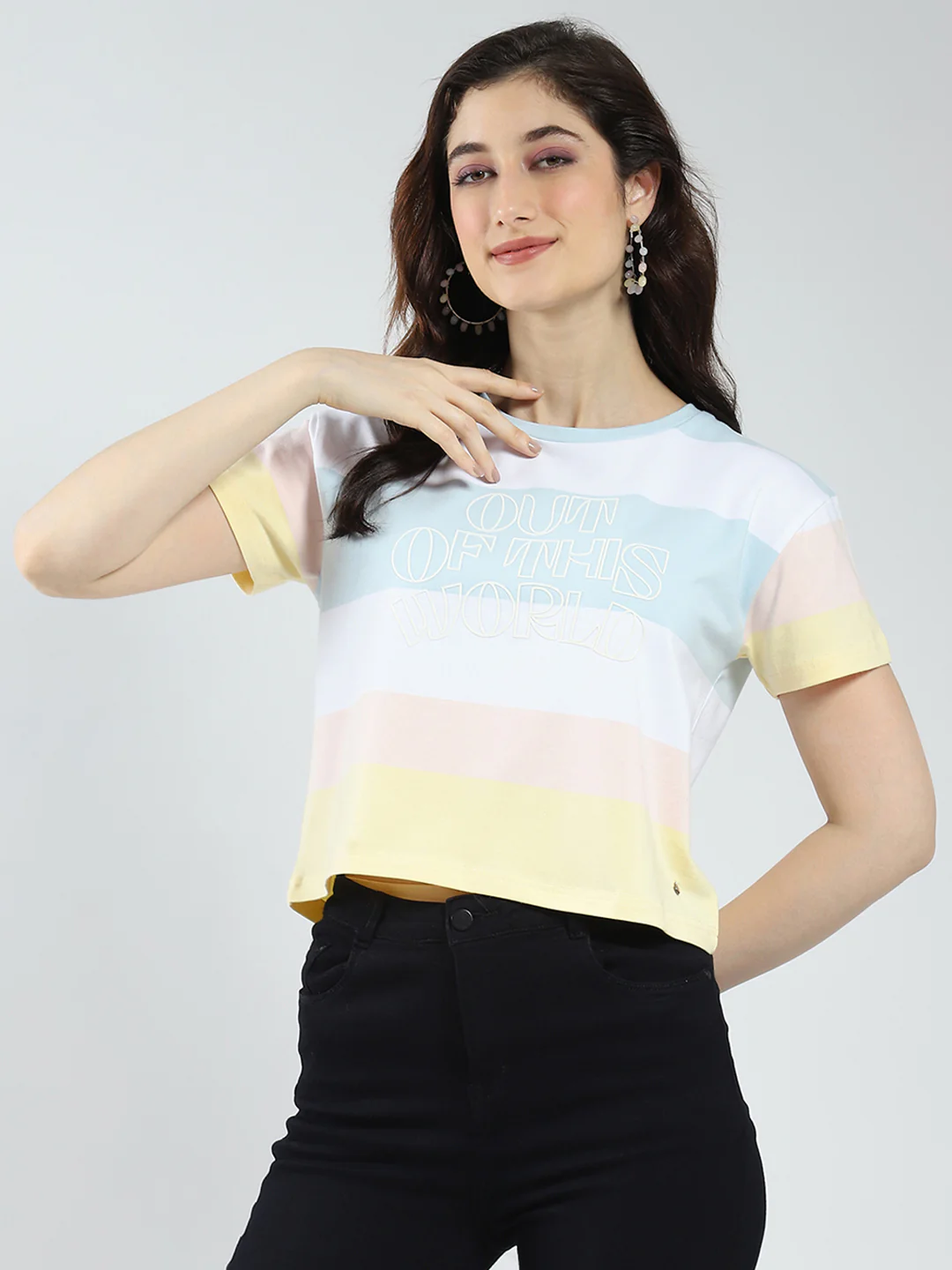 Women White Printed Round Neck Half Sleeve Top - Image 3