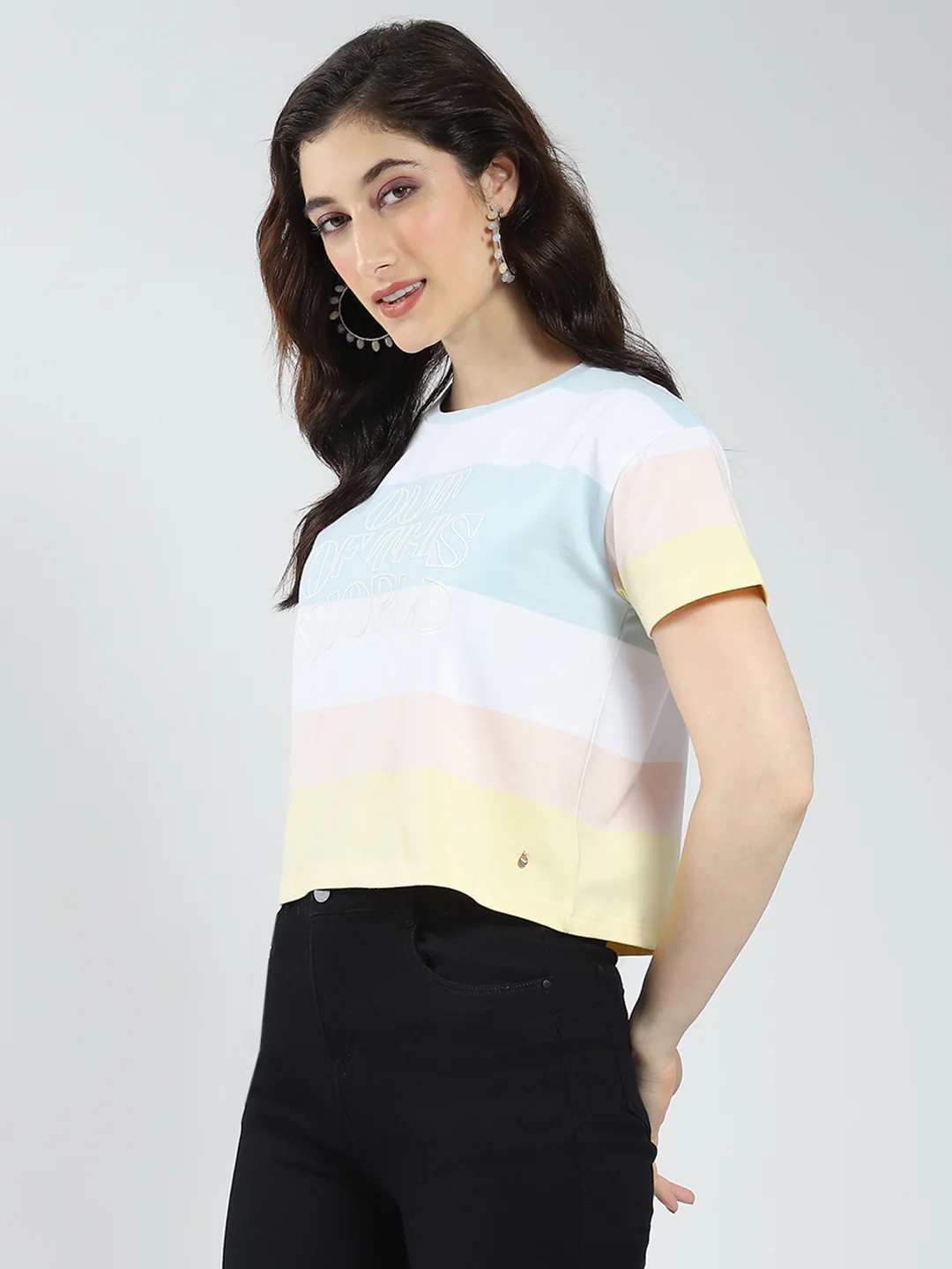 Women White Printed Round Neck Half Sleeve Top - Image 4