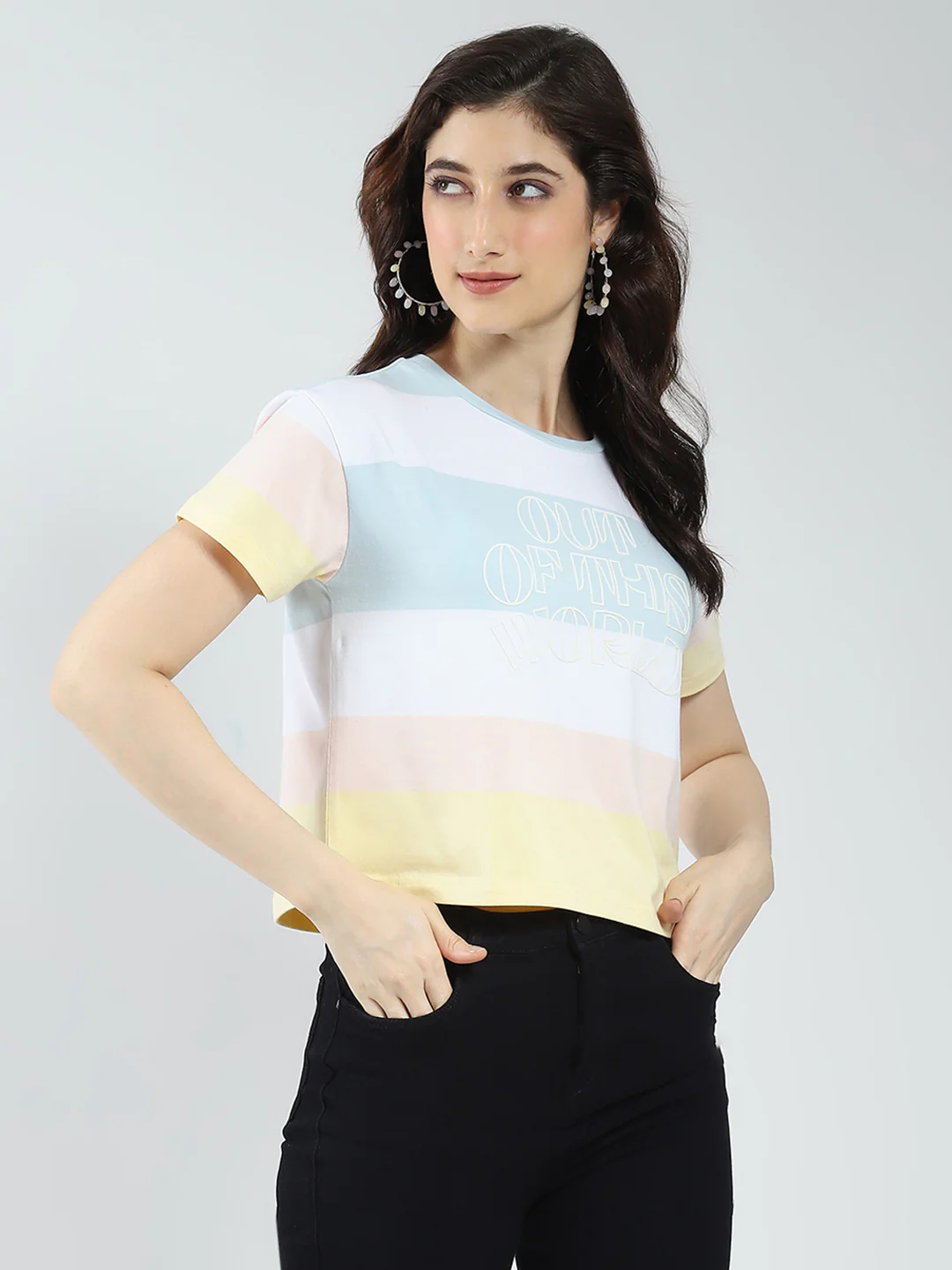 Women White Printed Round Neck Half Sleeve Top - Image 5
