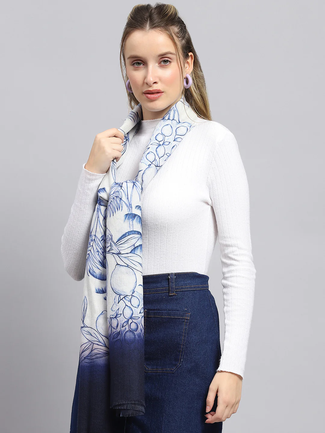 Women White Printed Stole - Image 4