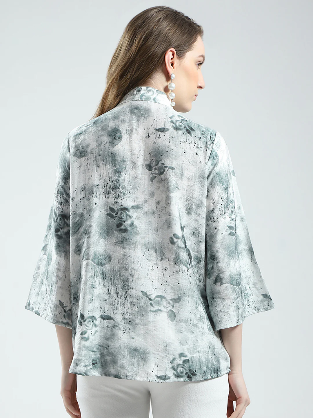 Women White Printed V Neck 3/4th Sleeve Top - Image 5