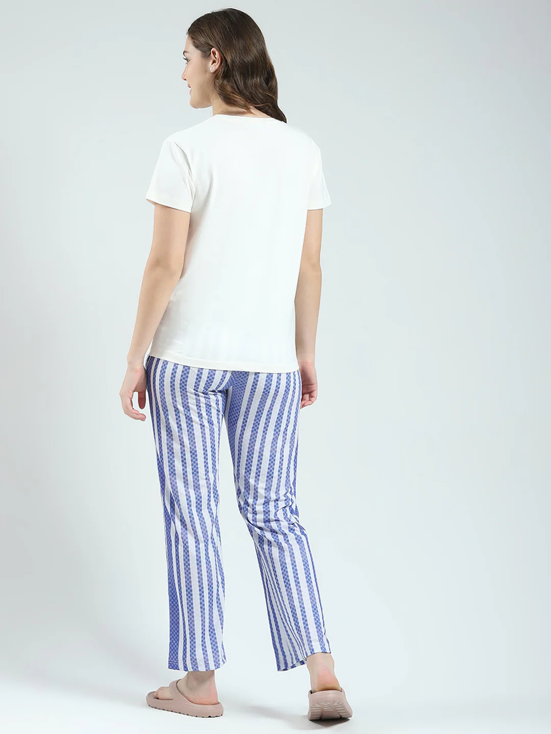 Women White Printed Round Neck Half Sleeve Lower Set - Image 5