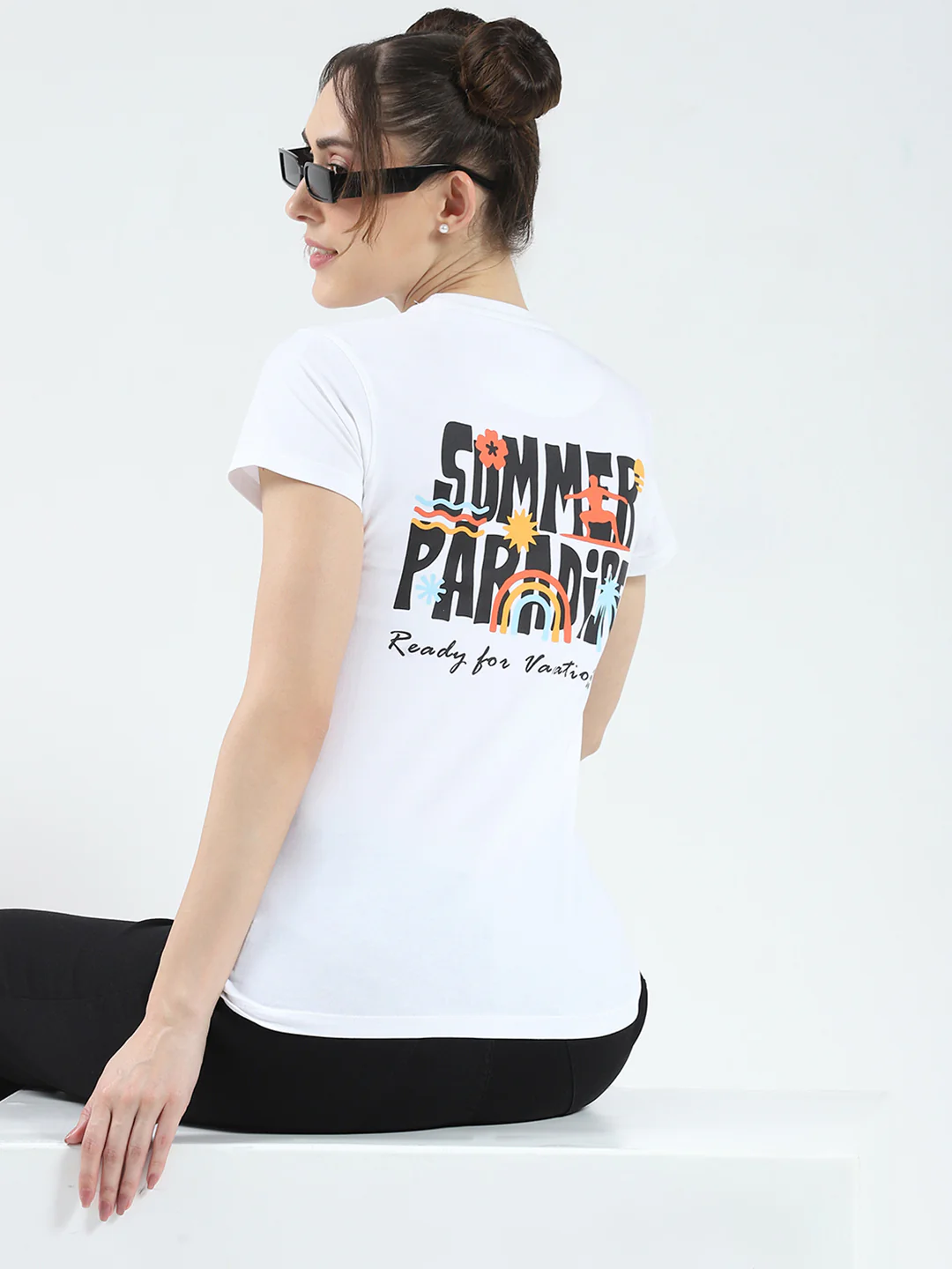 Rock.it Women White Printed Round Neck Half Sleeve Top - Image 6