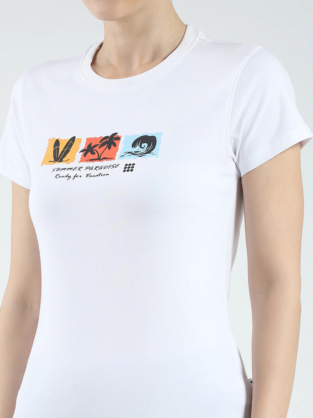 Rock.it Women White Printed Round Neck Half Sleeve Top - Image 7