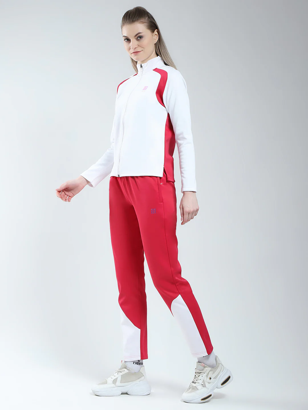 Rock.it Women White & Red Solid Mock Neck Full Sleeve Winter Tracksuit - Image 3