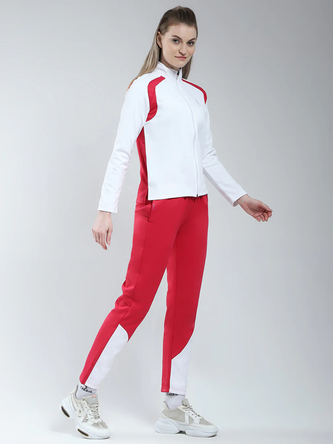 Rock.it Women White & Red Solid Mock Neck Full Sleeve Winter Tracksuit - Image 4