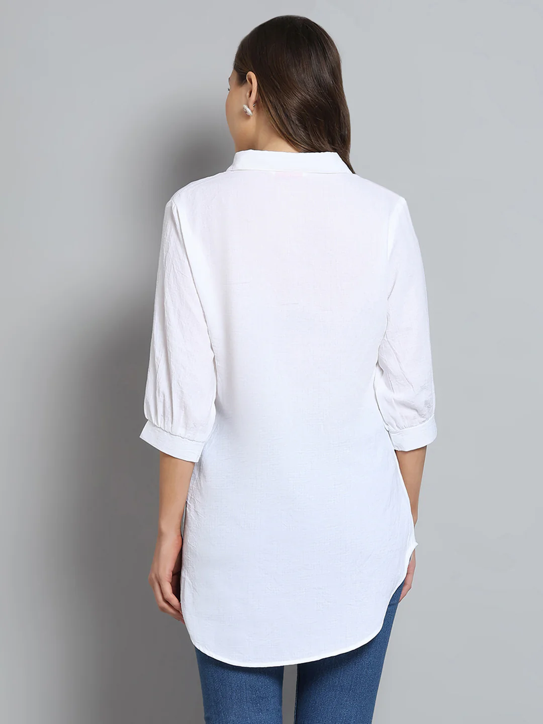 Women White Self Design Collar 3/4th Sleeve Top - Image 5