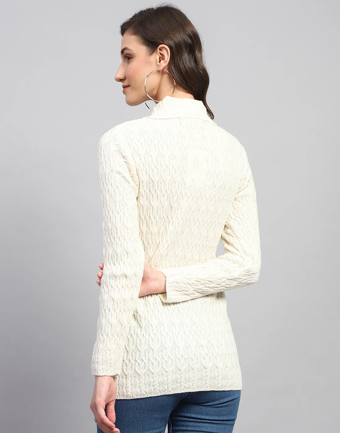 Women White Self Design Collar Full Sleeve Cardigan - Image 6