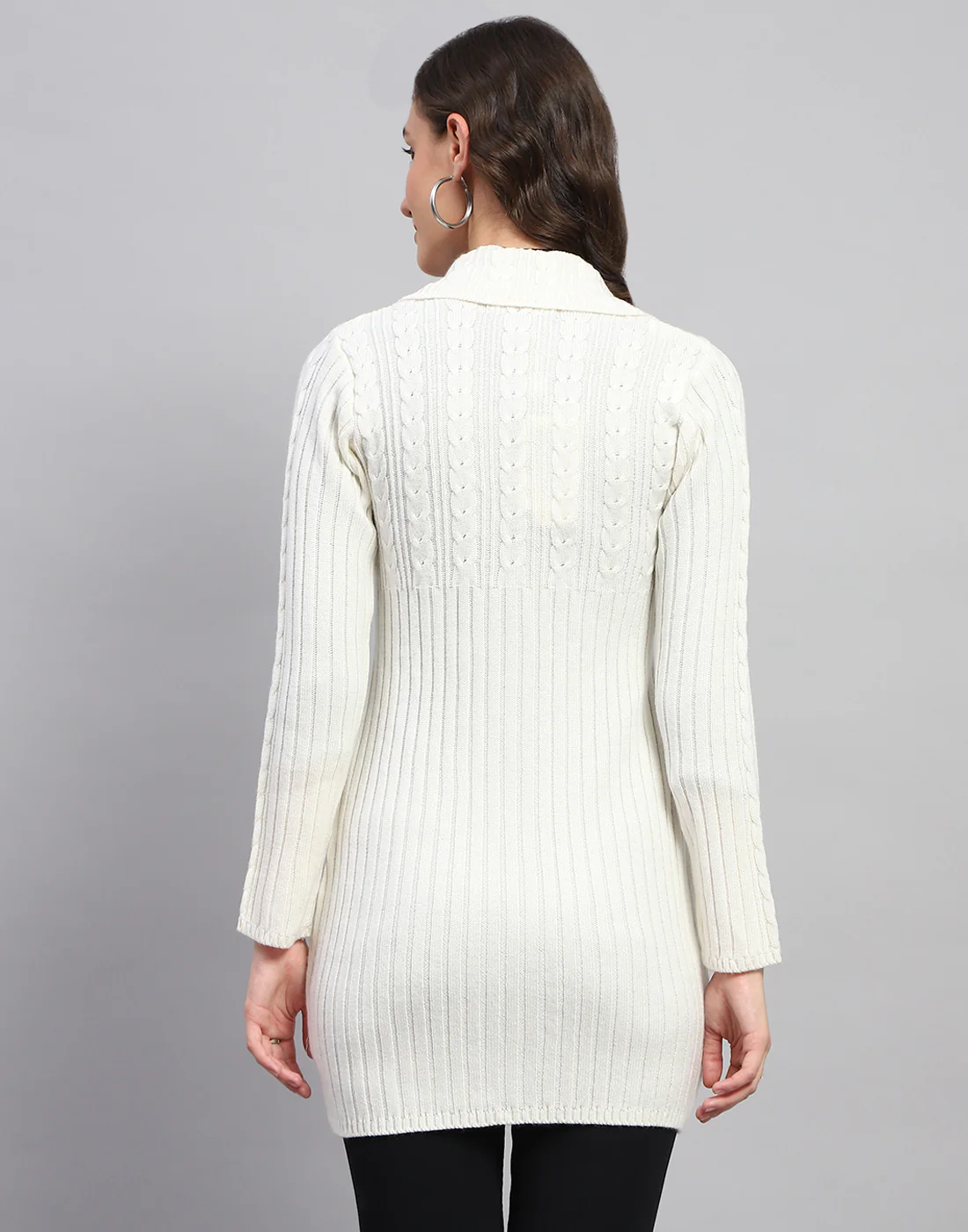 Women White Self Design Collar Full Sleeve Cardigan - Image 5