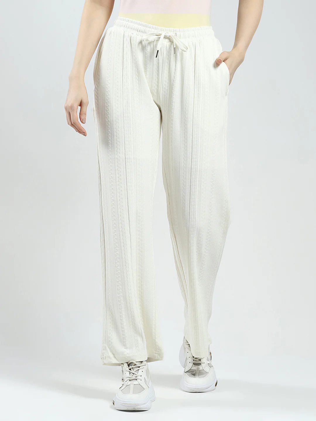 Women White Self Design Regular Fit Lower - Image 3