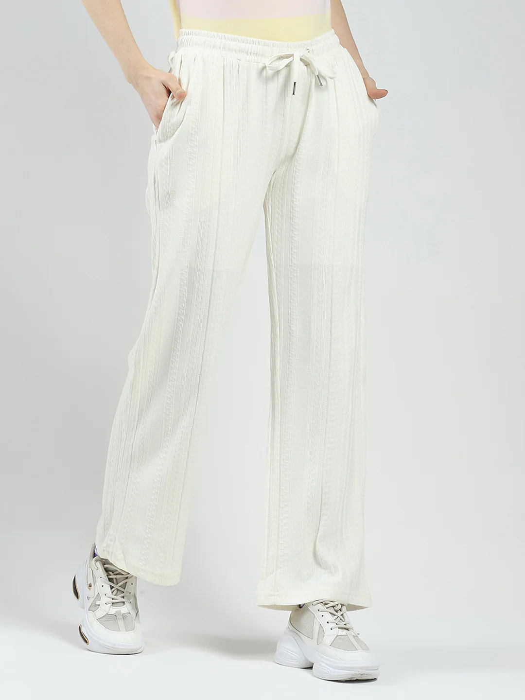 Women White Self Design Regular Fit Lower - Image 4