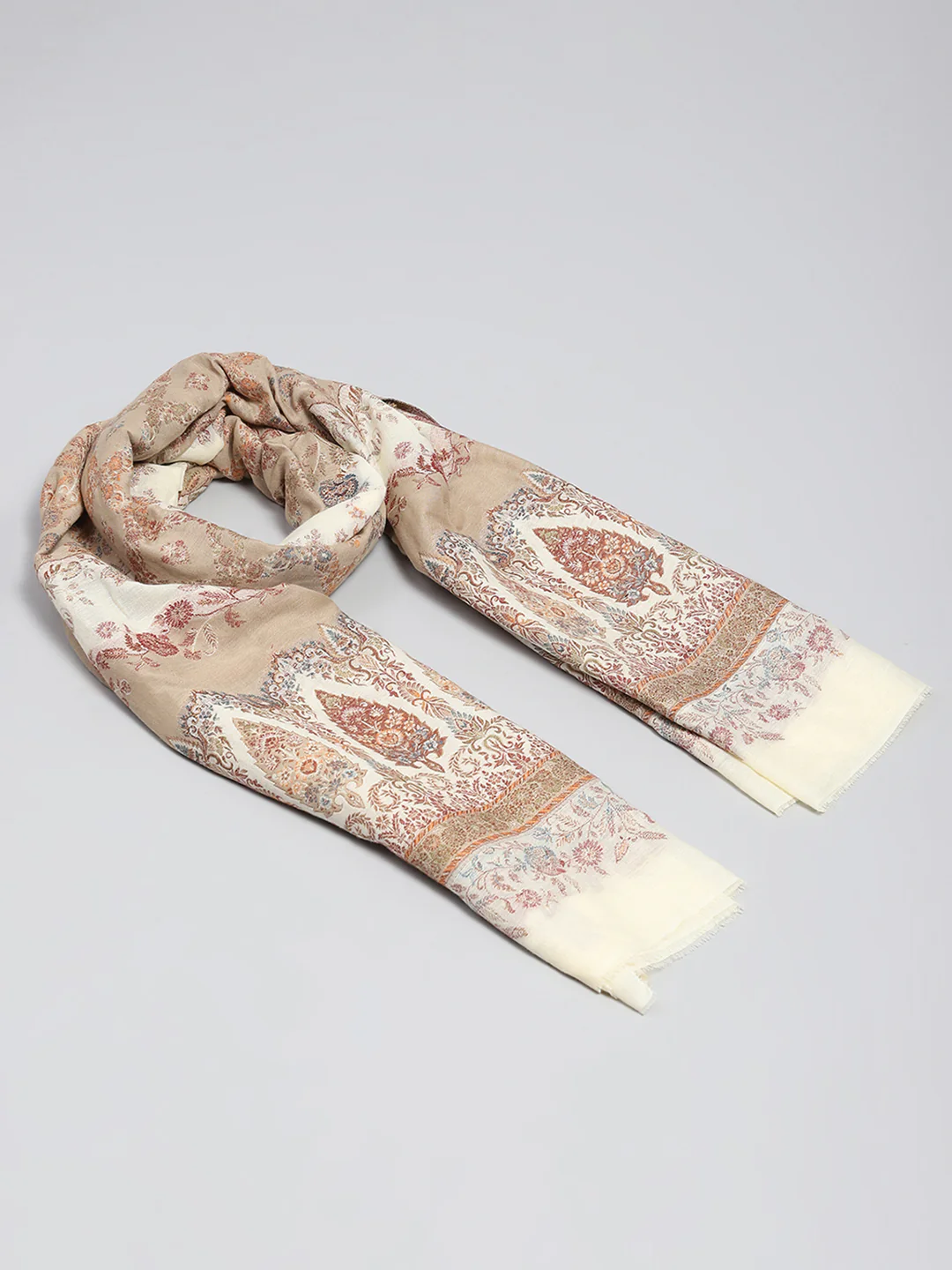 Women White Self Design Shawl - Image 2