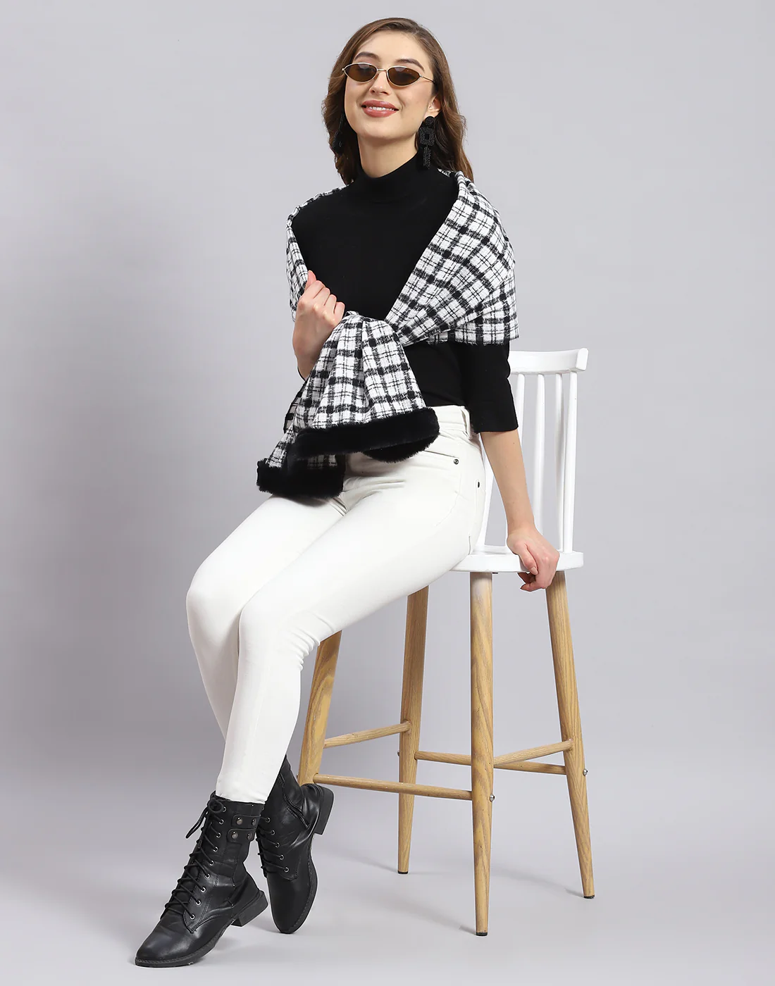 Women White Self Design Stole - Image 2