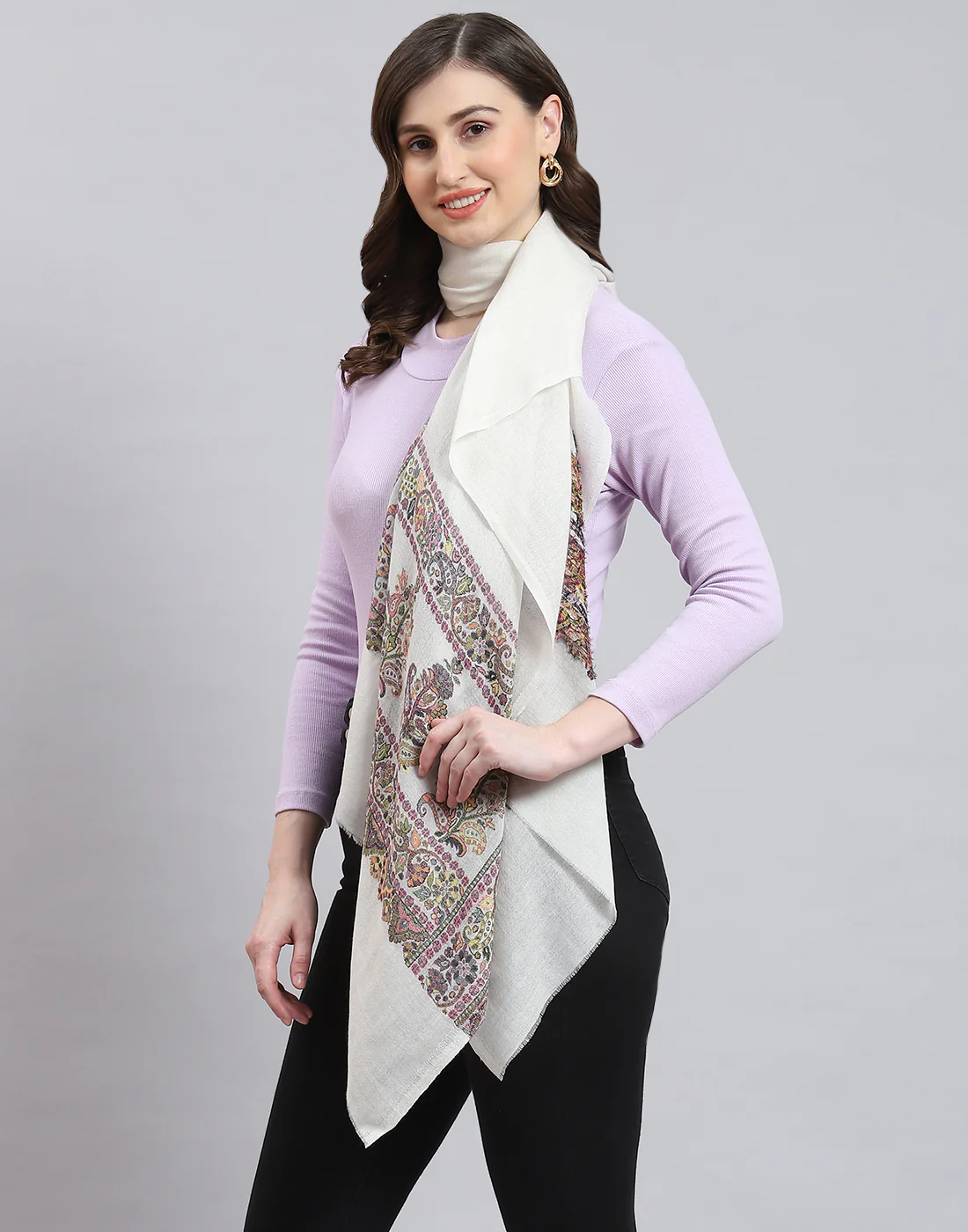 Women White Self Design Stole - Image 4