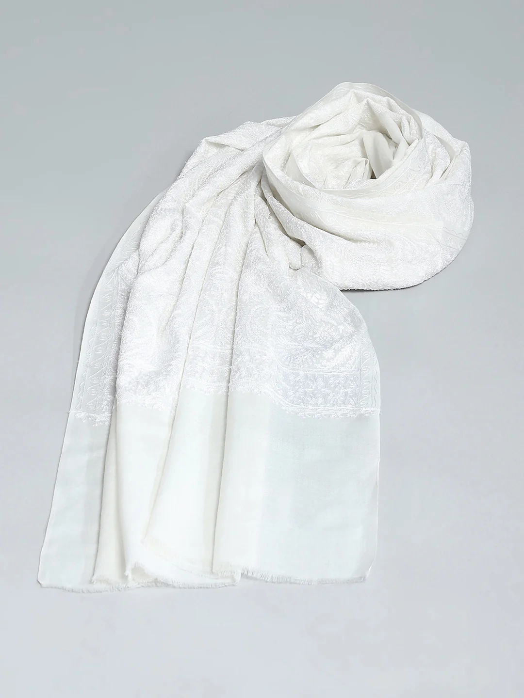 Women White Self Design Stole - Image 6