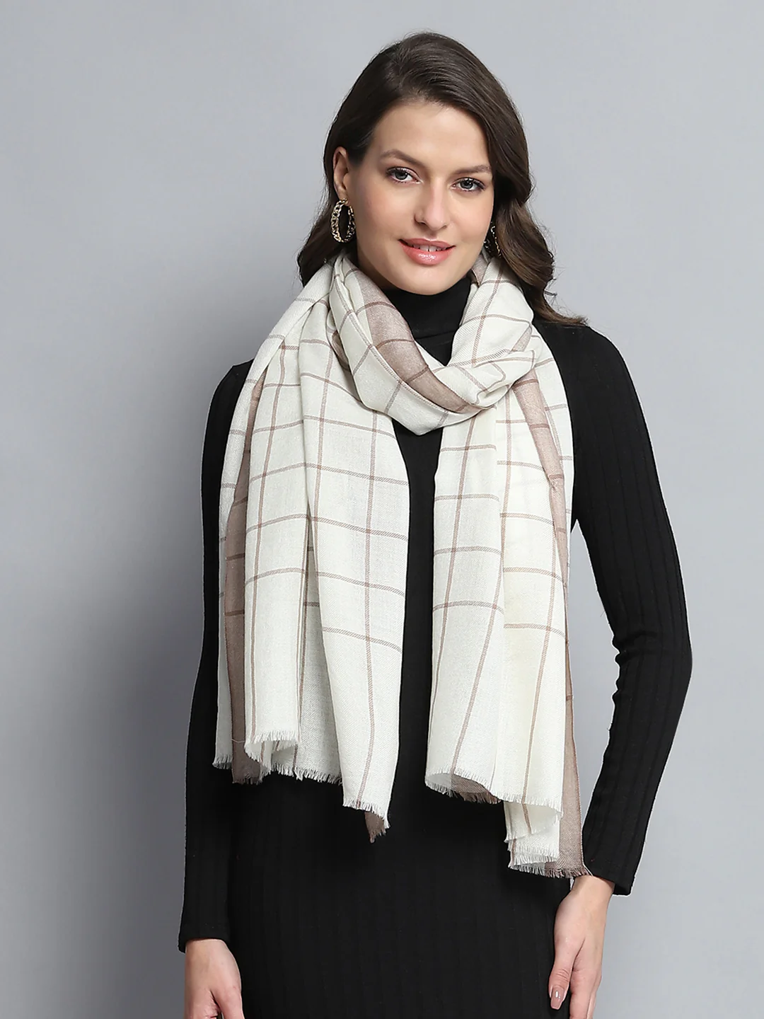 Women White Self Design Stole - Image 3