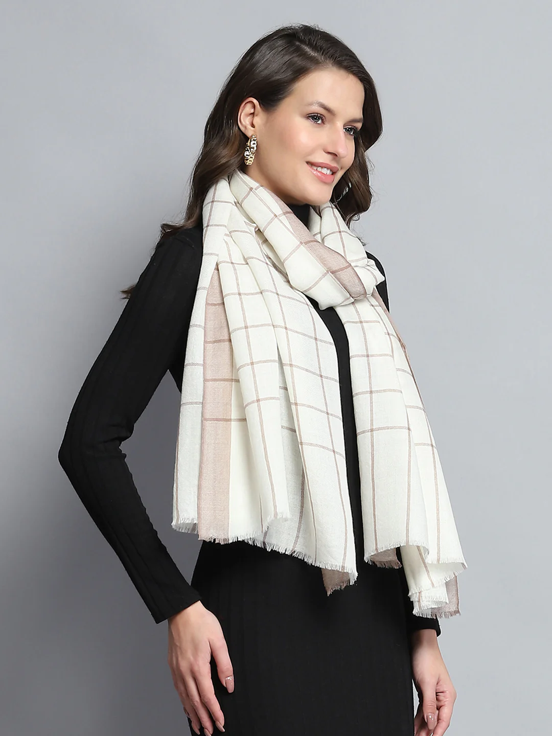 Women White Self Design Stole - Image 5