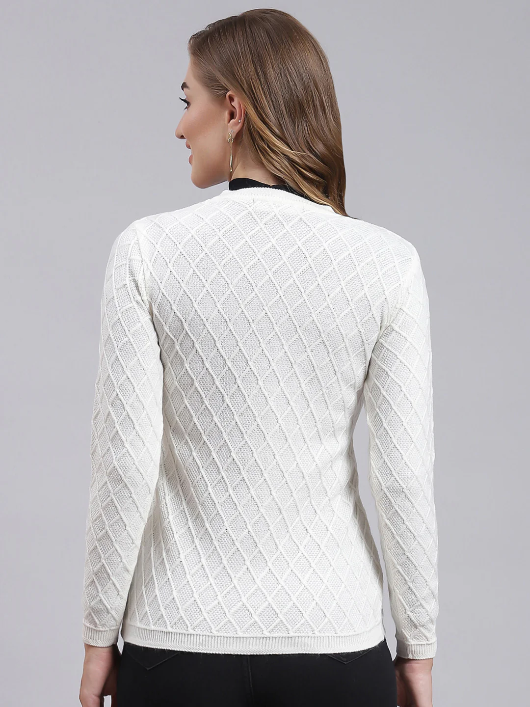 Women White Self Design Wool blend Cardigan - Image 4