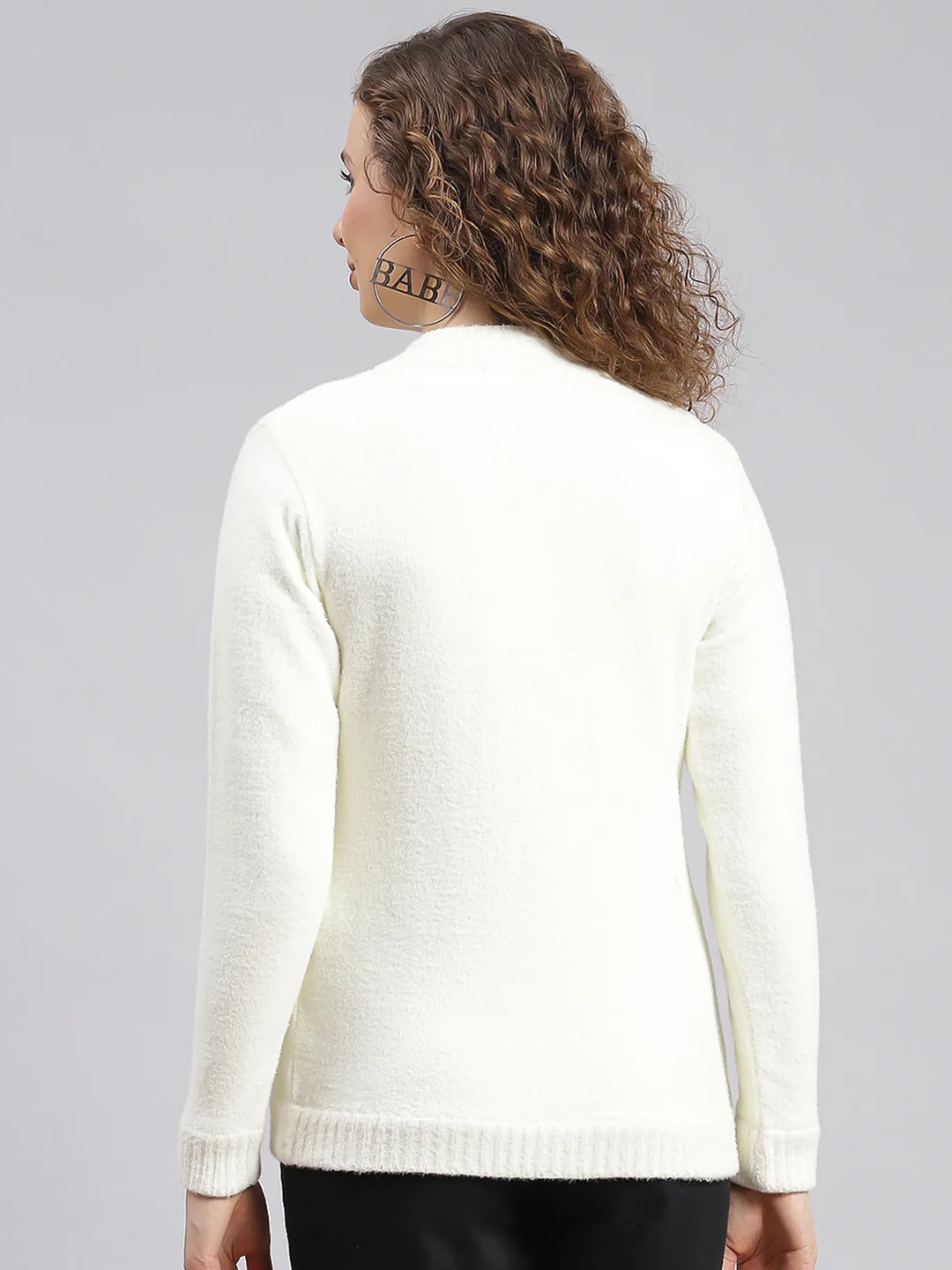 Women White Self Design Wool blend Cardigan - Image 5