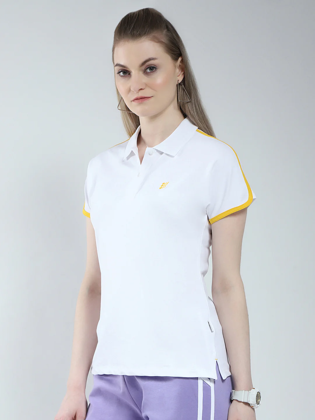 Rock.it Women White Solid Collar Half Sleeve T-Shirt - Image 3