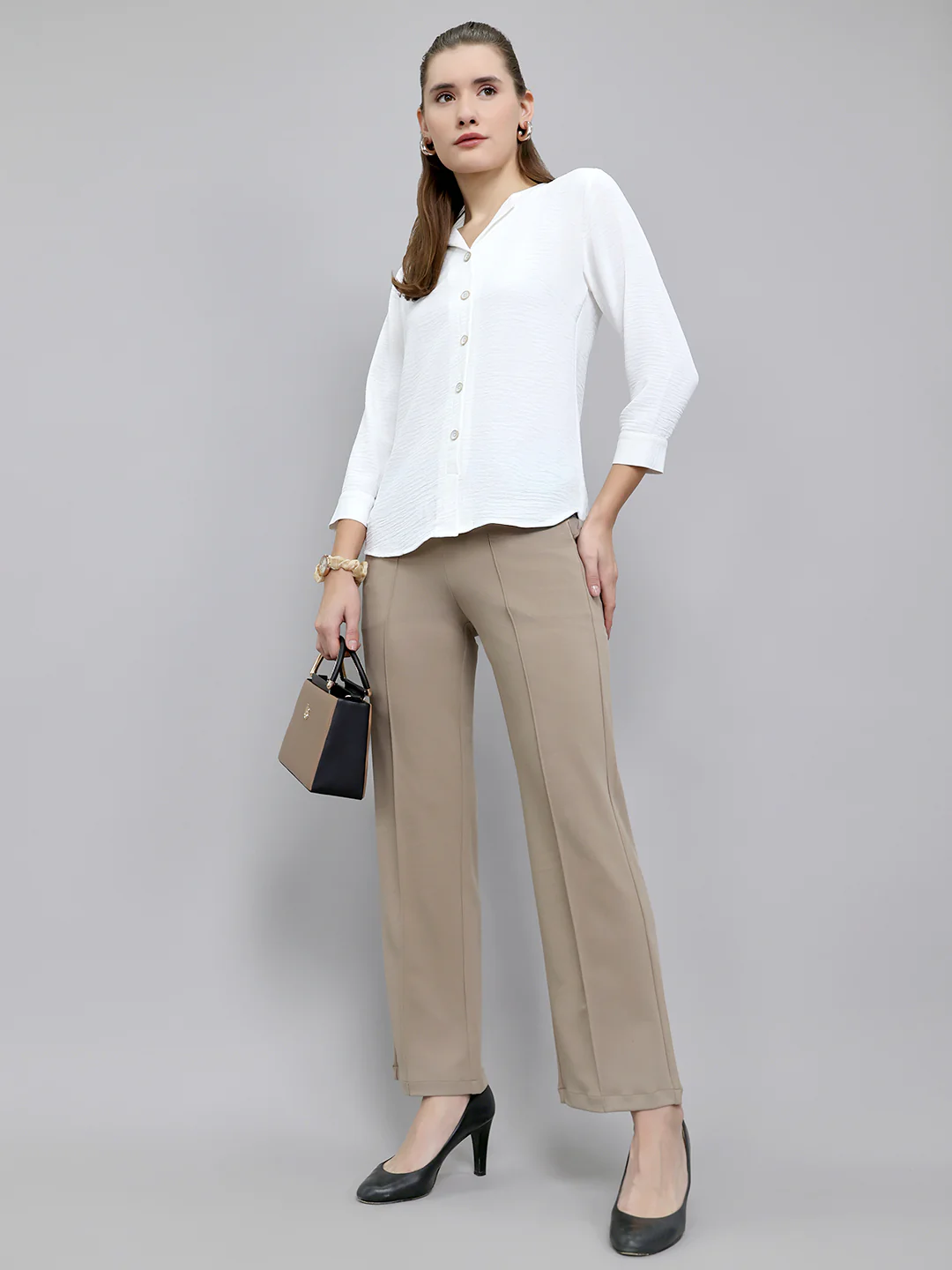 Women White Solid Fashion Neck 3/4th Sleeve Top - Image 6