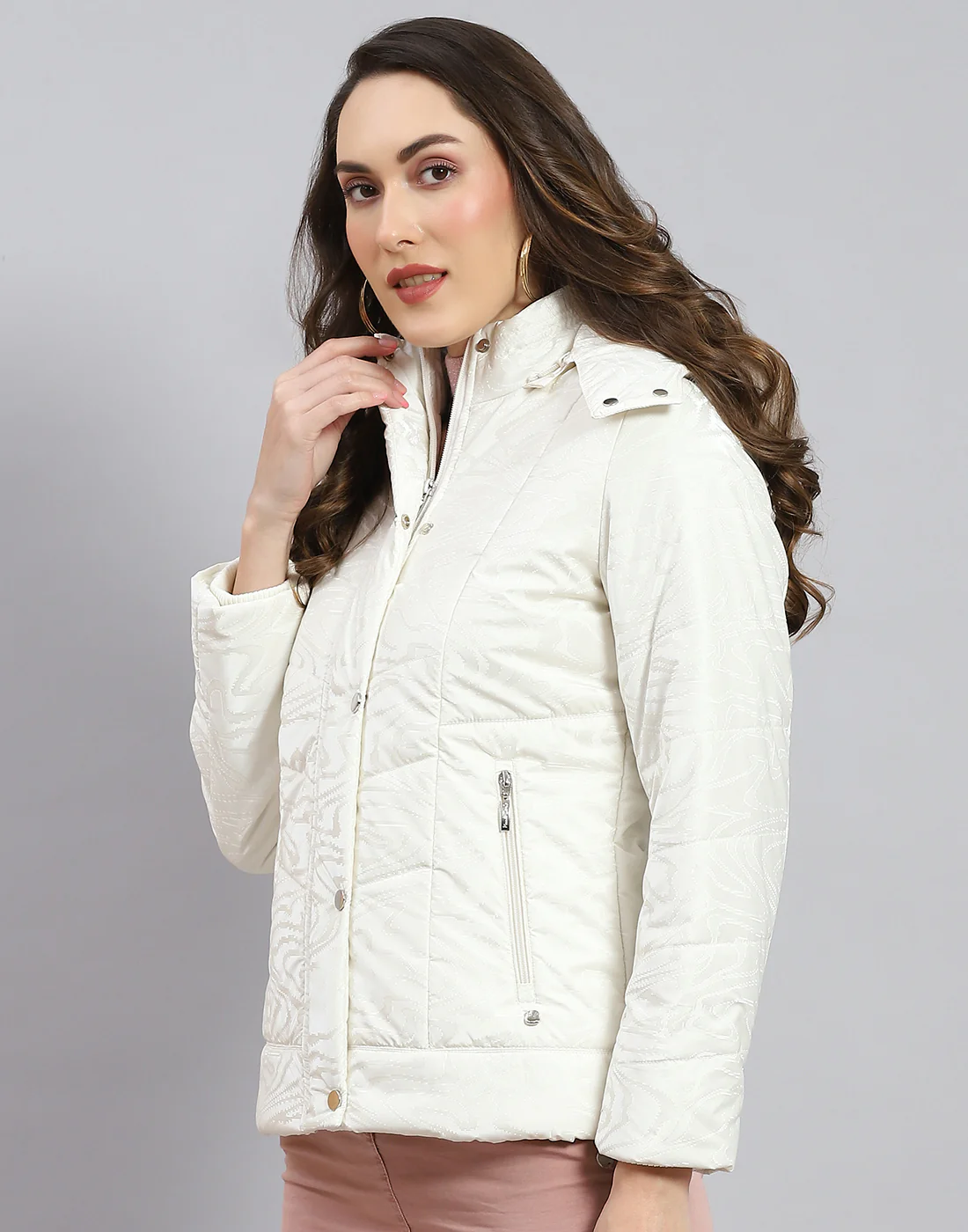 Women White Solid Hooded Full Sleeve Jacket - Image 4