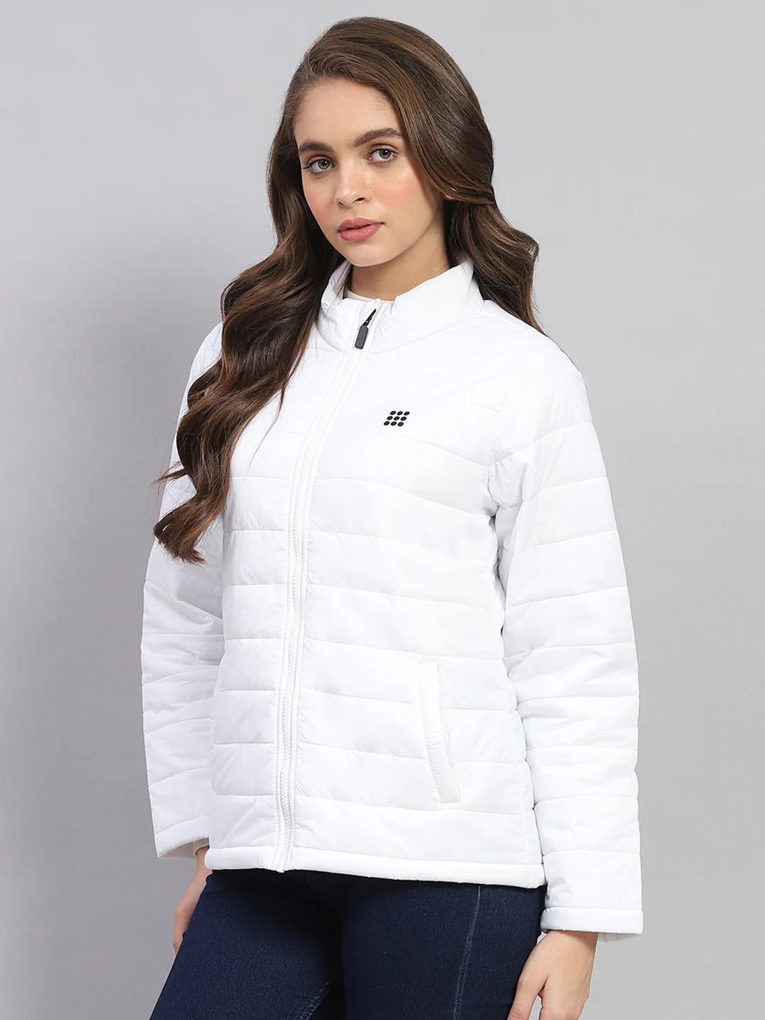 Rock.it Women White Solid Mock Neck Full Sleeve Jacket - Image 3