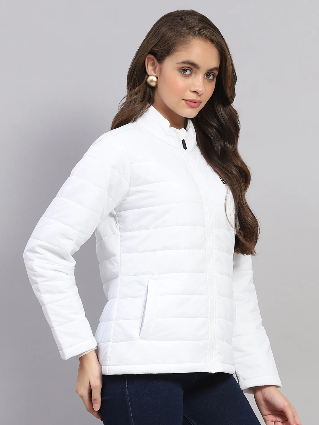 Rock.it Women White Solid Mock Neck Full Sleeve Jacket - Image 4
