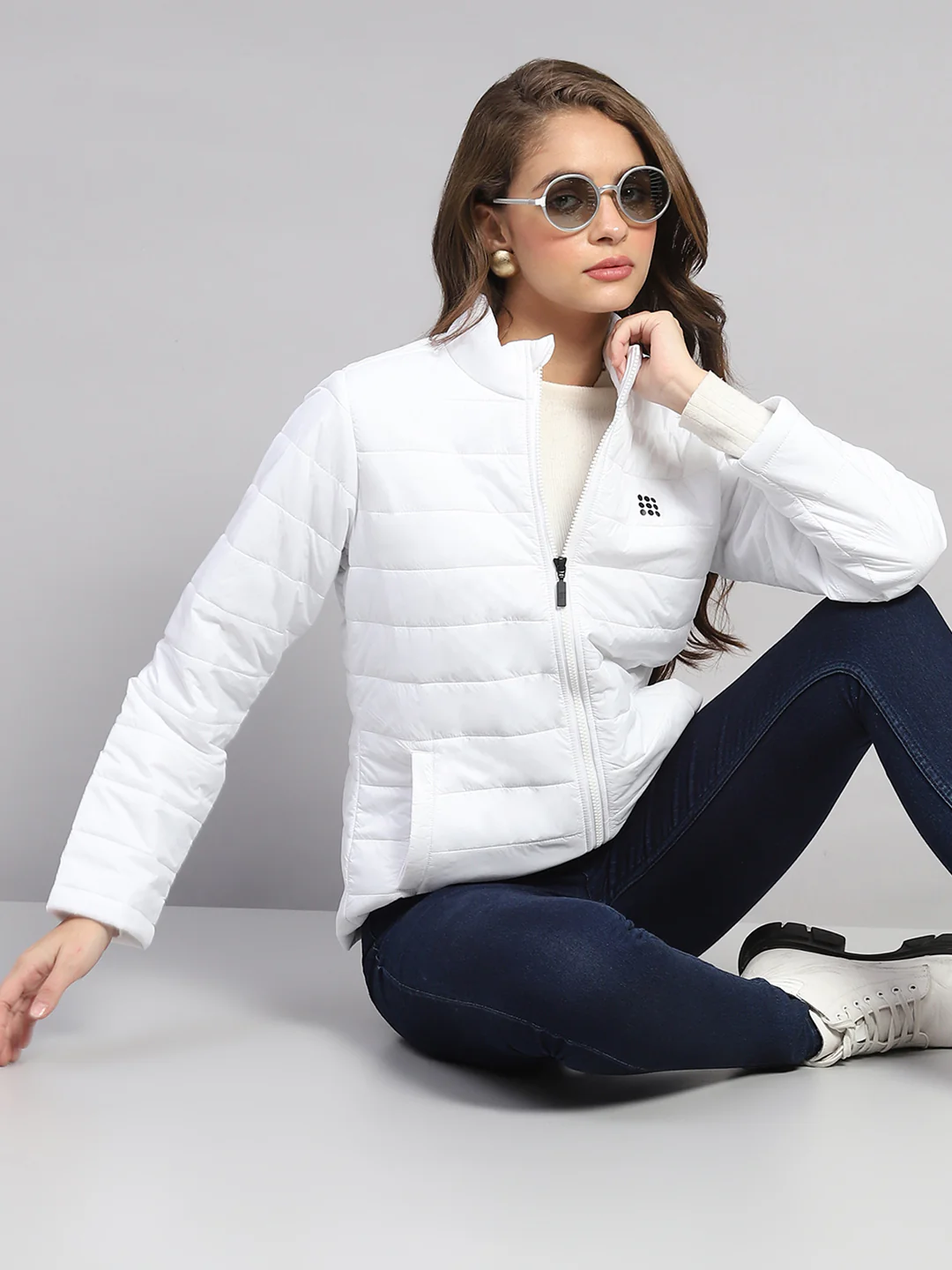 Rock.it Women White Solid Mock Neck Full Sleeve Jacket - Image 6