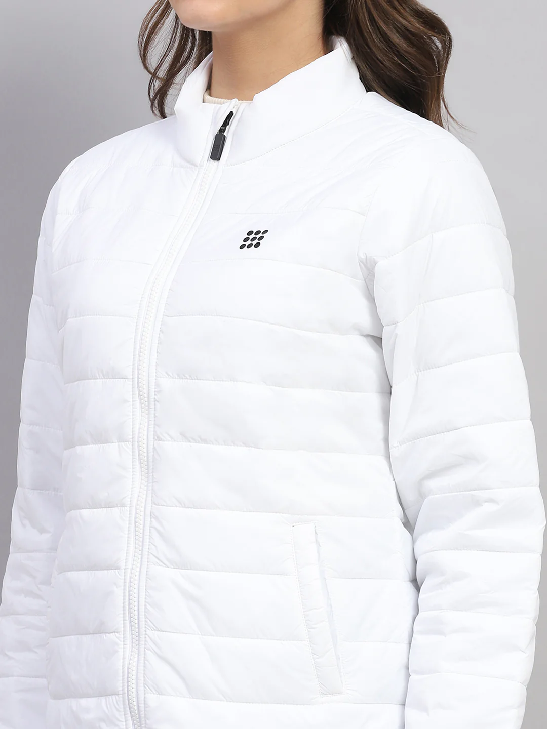 Rock.it Women White Solid Mock Neck Full Sleeve Jacket - Image 7