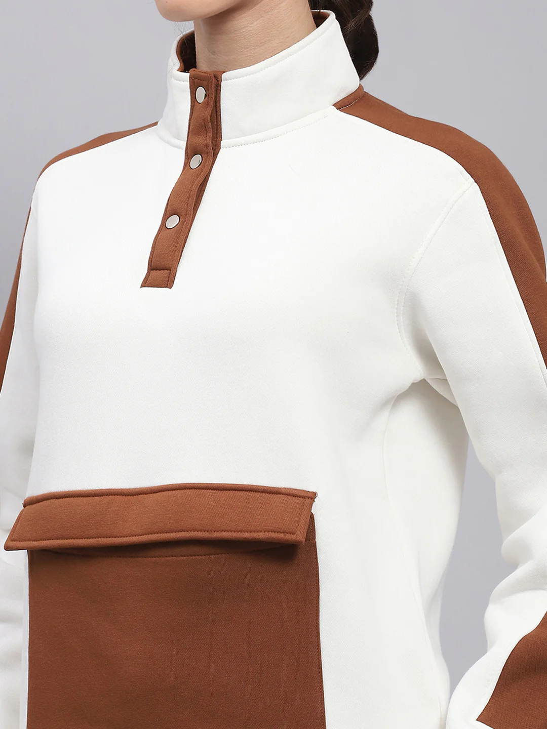 Rock.it Women White Solid Mock Neck Full Sleeve Sweatshirt - Image 6