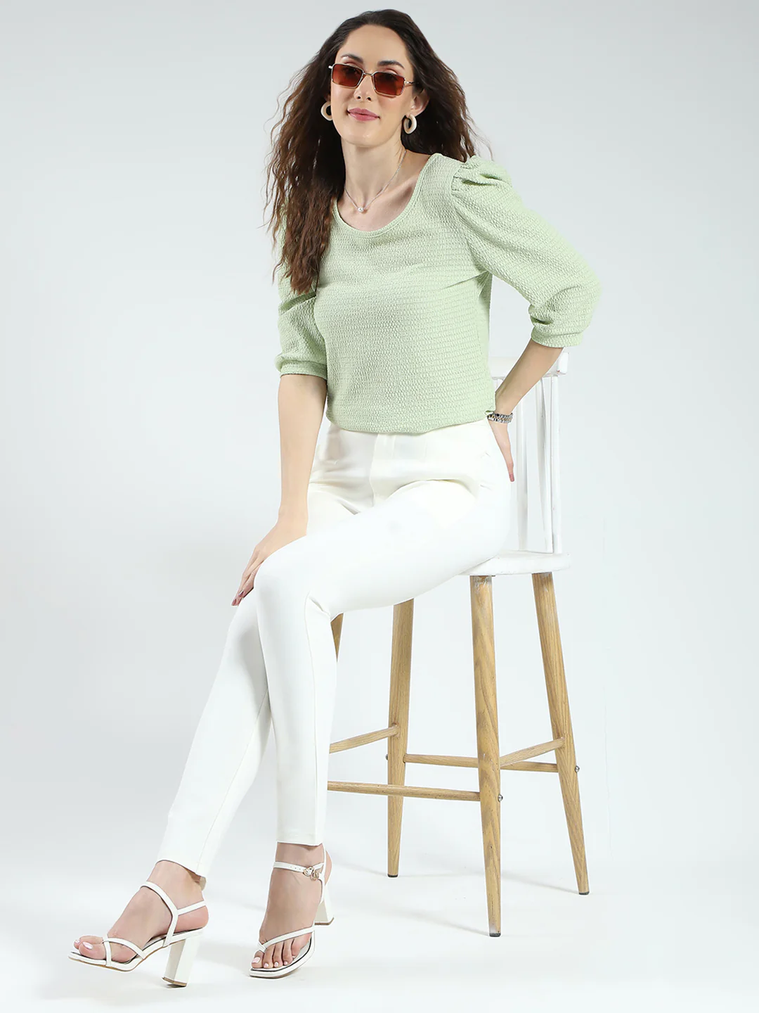 Women White Solid Regular Fit Jegging - Image 2