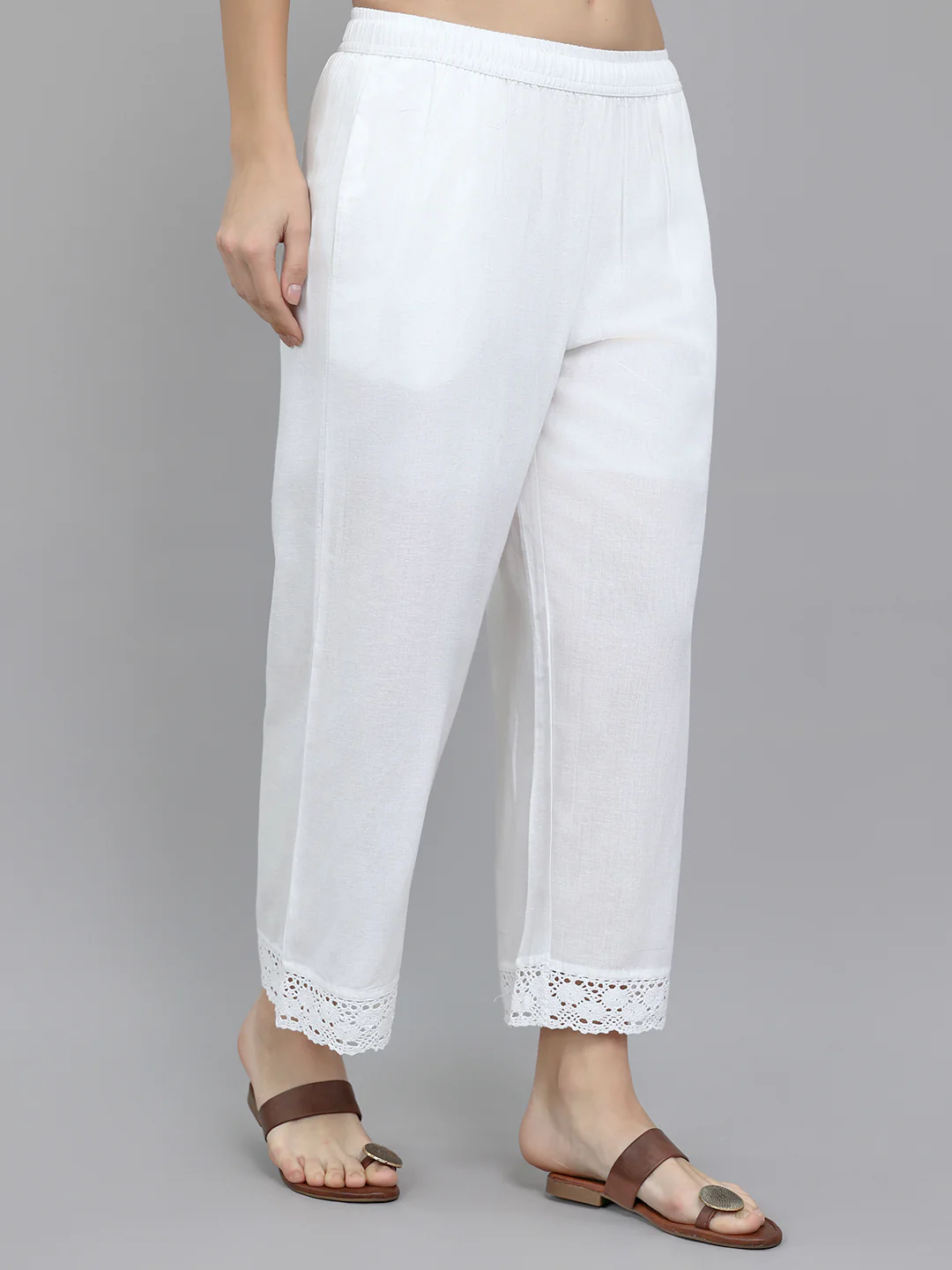 Women White Solid Regular Fit Palazzo - Image 3