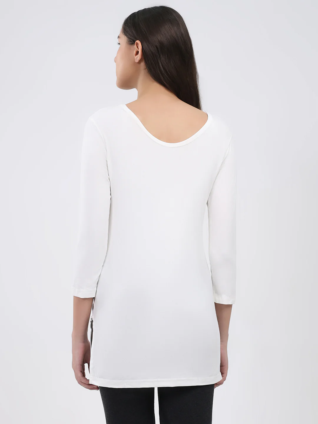 Women White Solid Round Neck 3/4th Sleeve Thermal Vest - Image 5