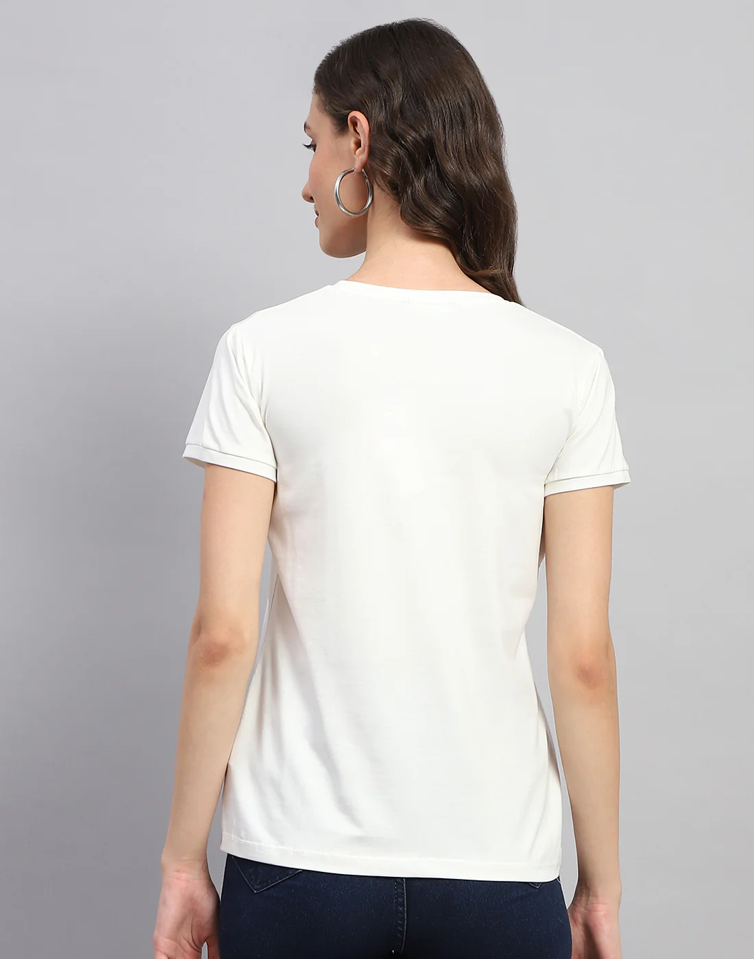 Women White Solid Round Neck Half Sleeve Top - Image 5