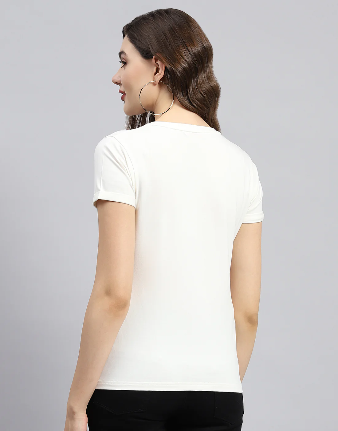 Women White Solid Round Neck Half Sleeve Top - Image 6