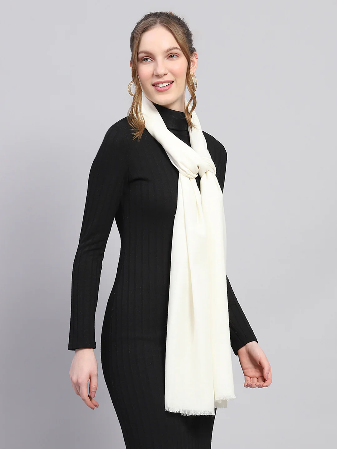 Women White Solid Stole - Image 4